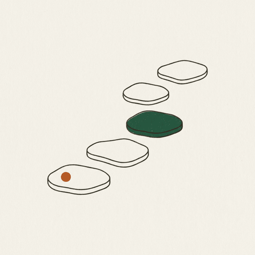 Five stepping stones forming a gently rising path