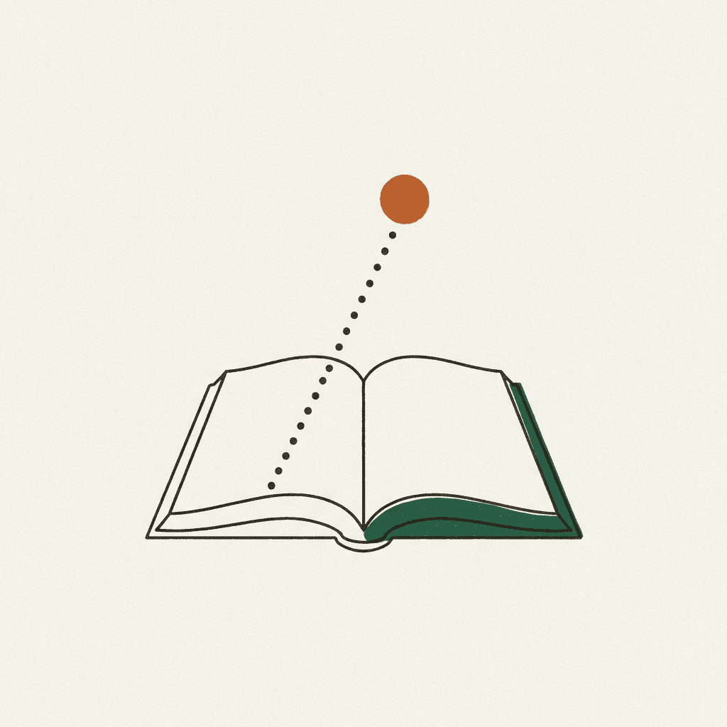 Illustration of an open book with a rising path of dots