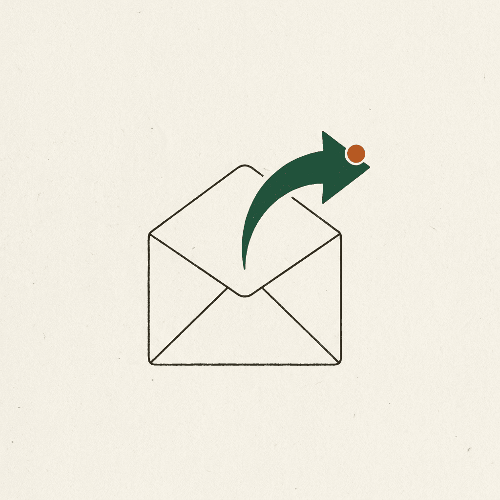 Illustration of an open envelope with a reply arrow